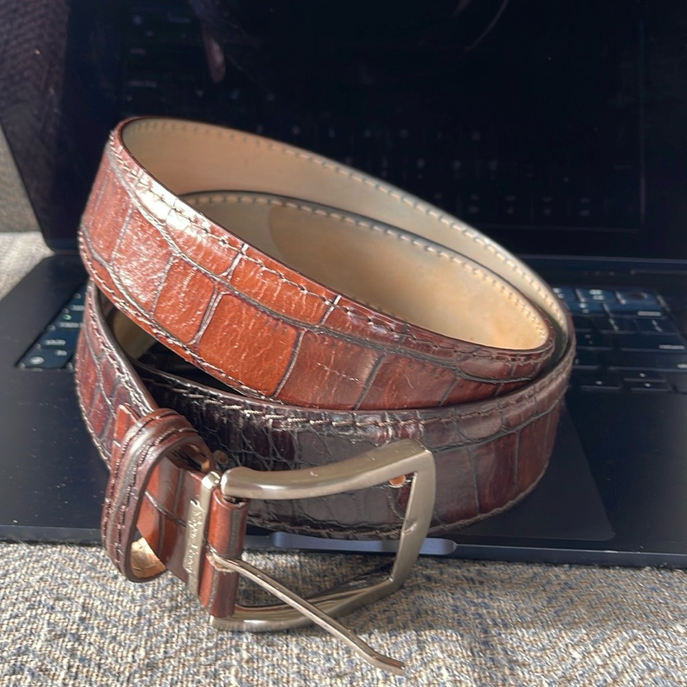 Roger Ximenez Brown Mock Crocodile Genuine Italian Calf Leather Belt Men’s 38.5